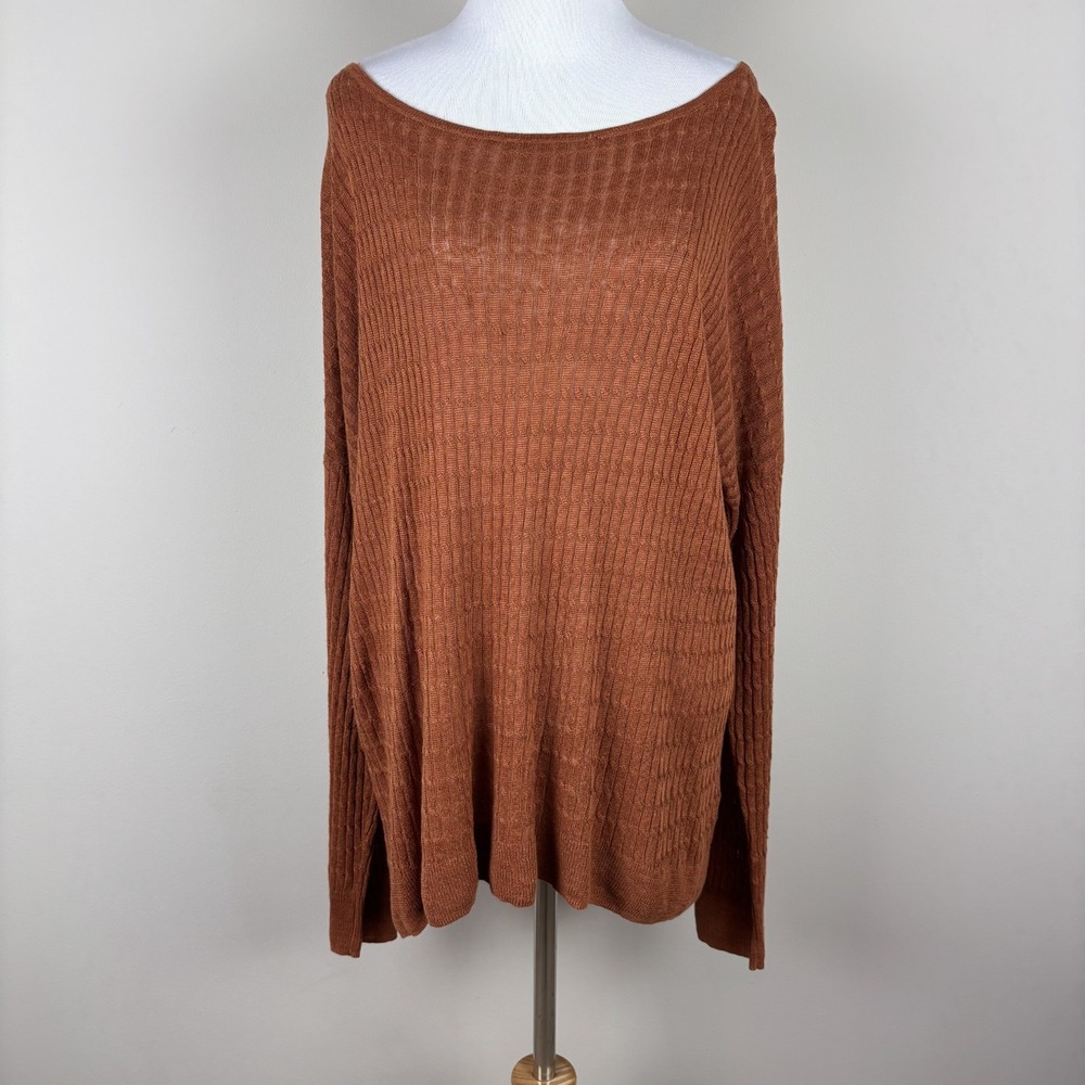 J Crew Sweater Womens XL Brown Cable Knit Linen Boatneck Long Sleeve Lightweight